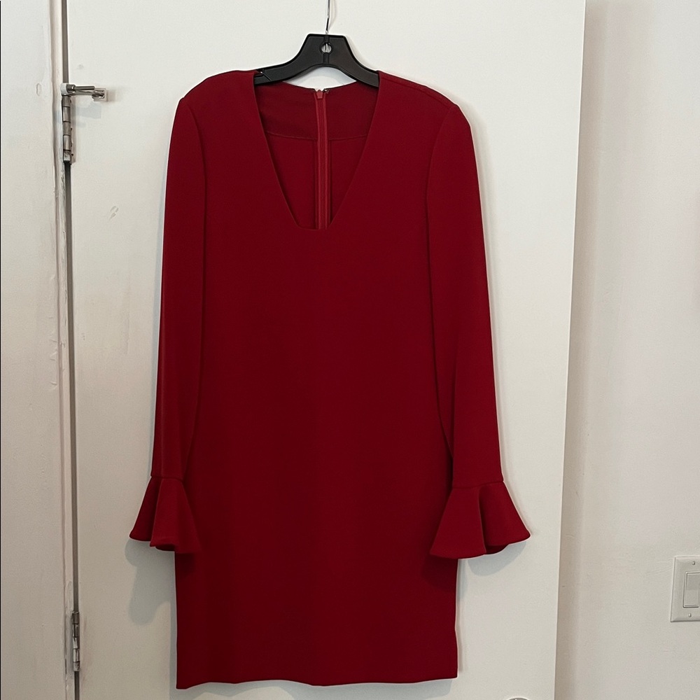 Diane Von Furstenberg Deep Red Long-Sleeve V-Neck Shift Dress